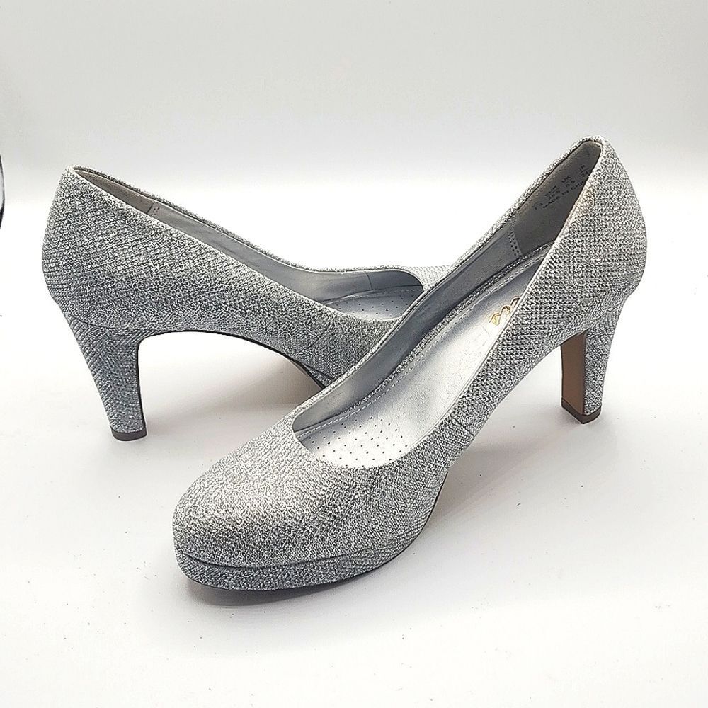 Ankis Women's Silver Sparkle Wedding Heels Size‎ 7.5